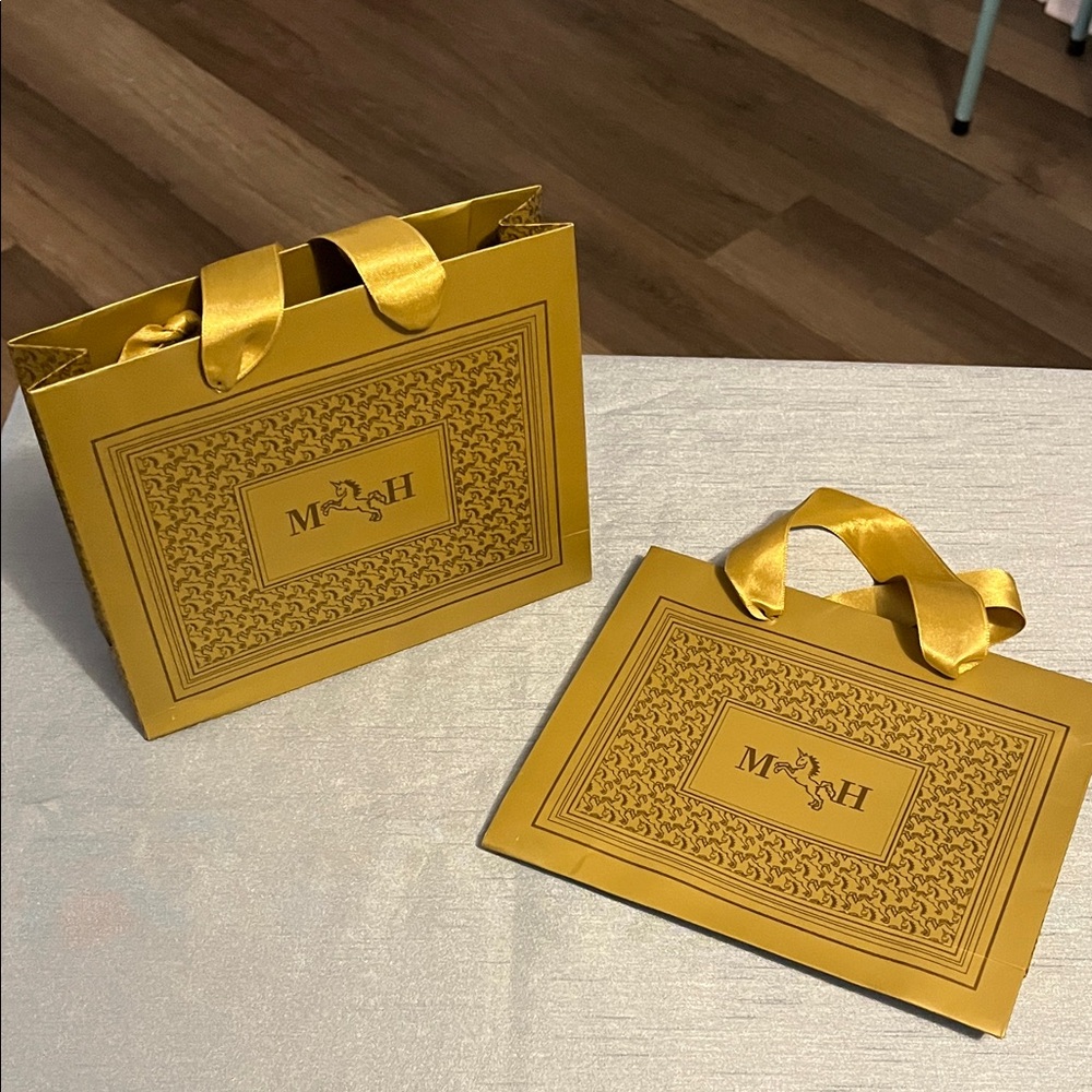 2 Luxury Gift Gold M&H Gift Bags With Ribbon Handles